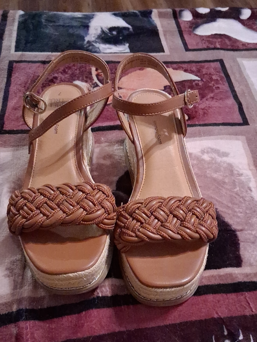 Time and Tru Braided Tan Wedge Sandals